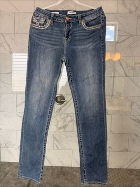 Vigoss Women's Medium Blue Skinny Jeans with Embroidered Coin Pocket